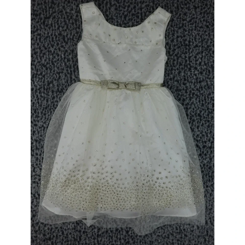Jona Michelle Party Dress Girls 5 Ivory Gold Good Glitter Tulle CO5749
